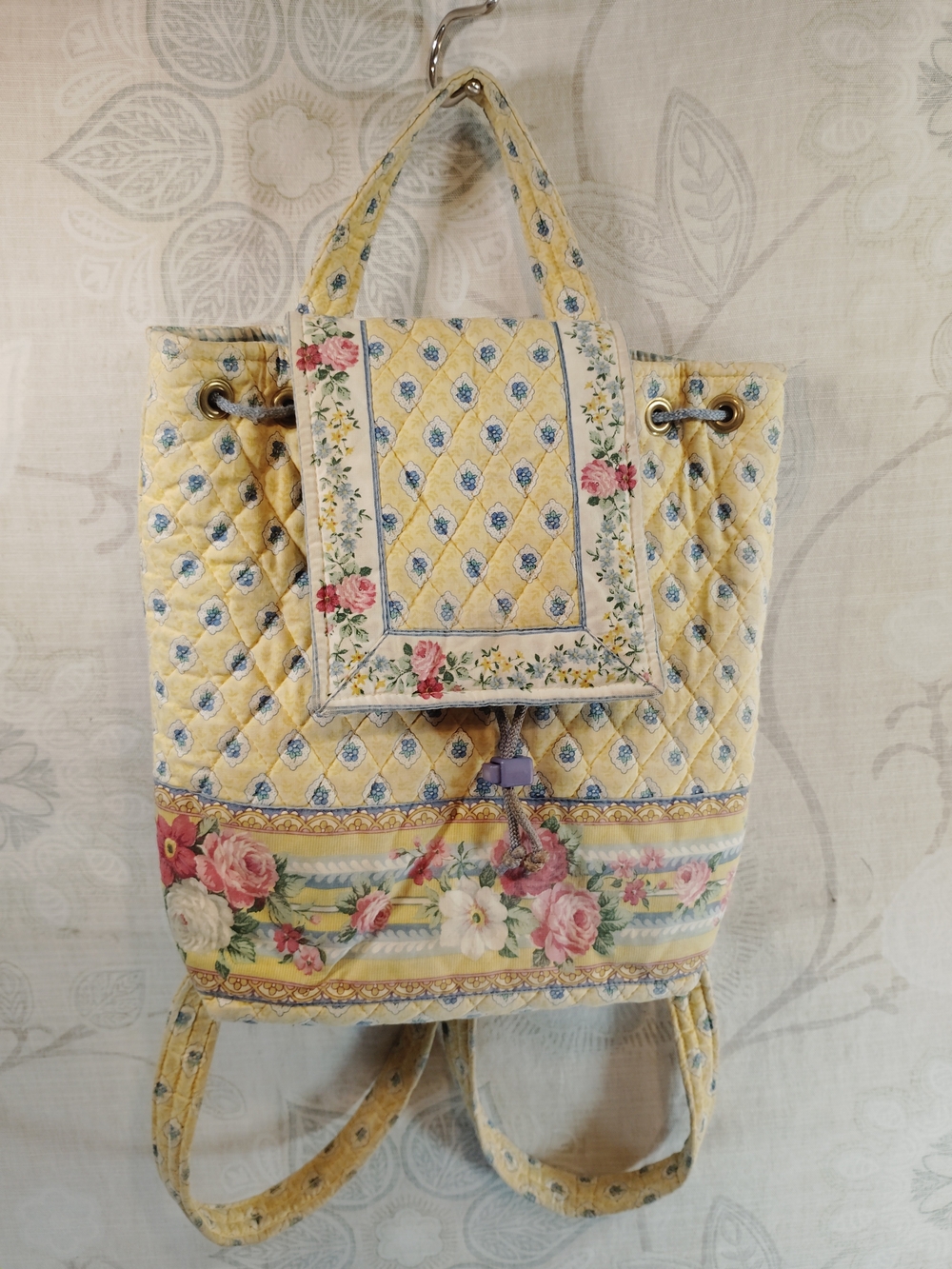 Vera Bradley Yellow Quilted Floral Drawstring Backpack